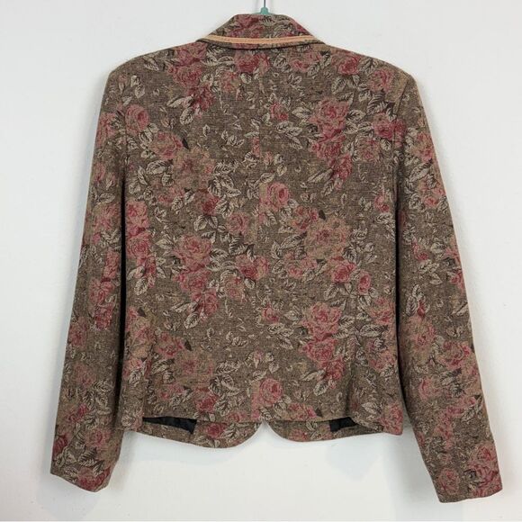 Conrad C Collection Y2K Cottagecore Floral Tapestry Blazer Velvet Ribbon Trim 10 - Picture 5 of 9